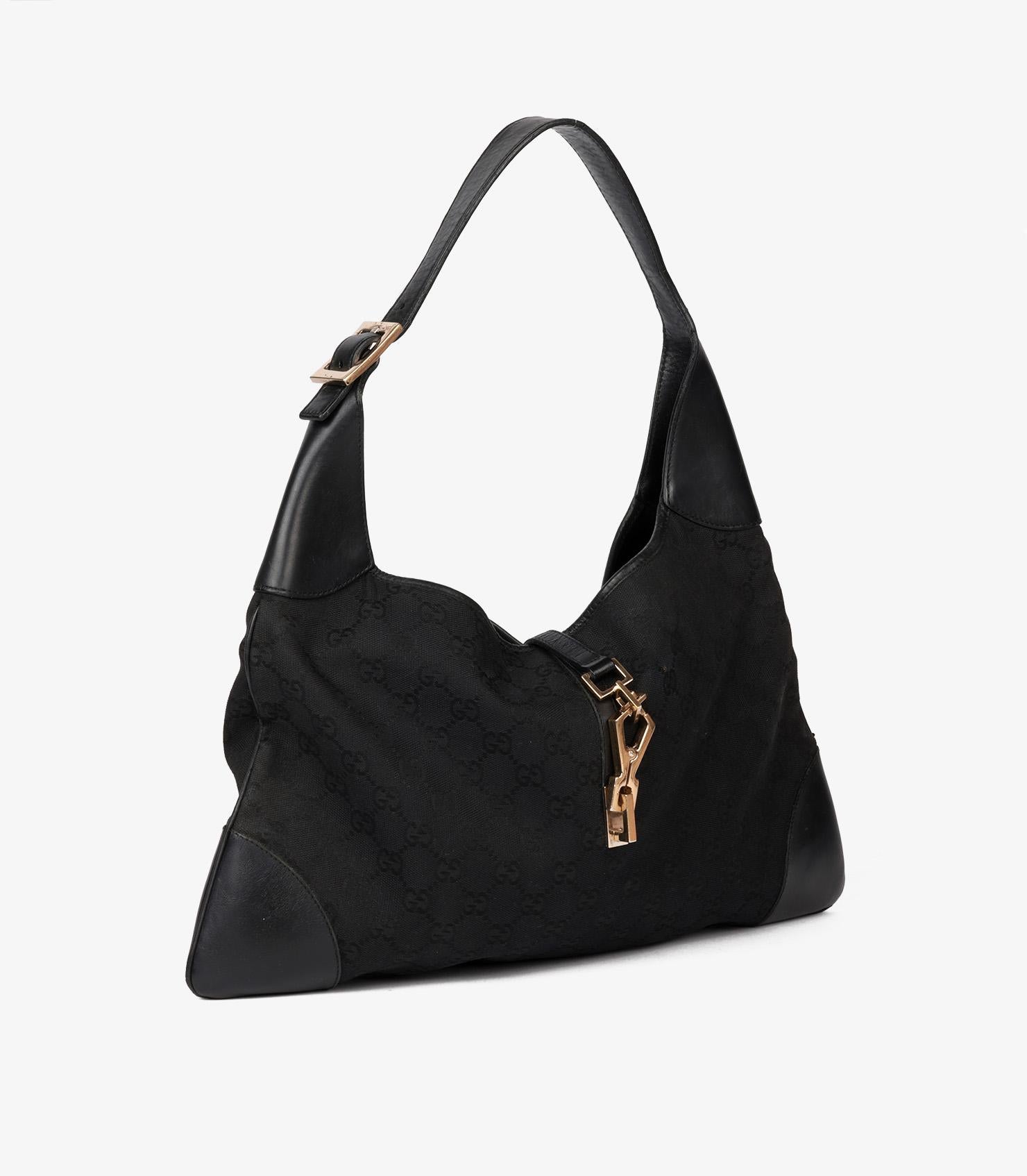 Gucci Black GG Canvas & Calfskin Leather Vintage Jackie Hobo Bag In Good Condition In Bishop's Stortford, Hertfordshire