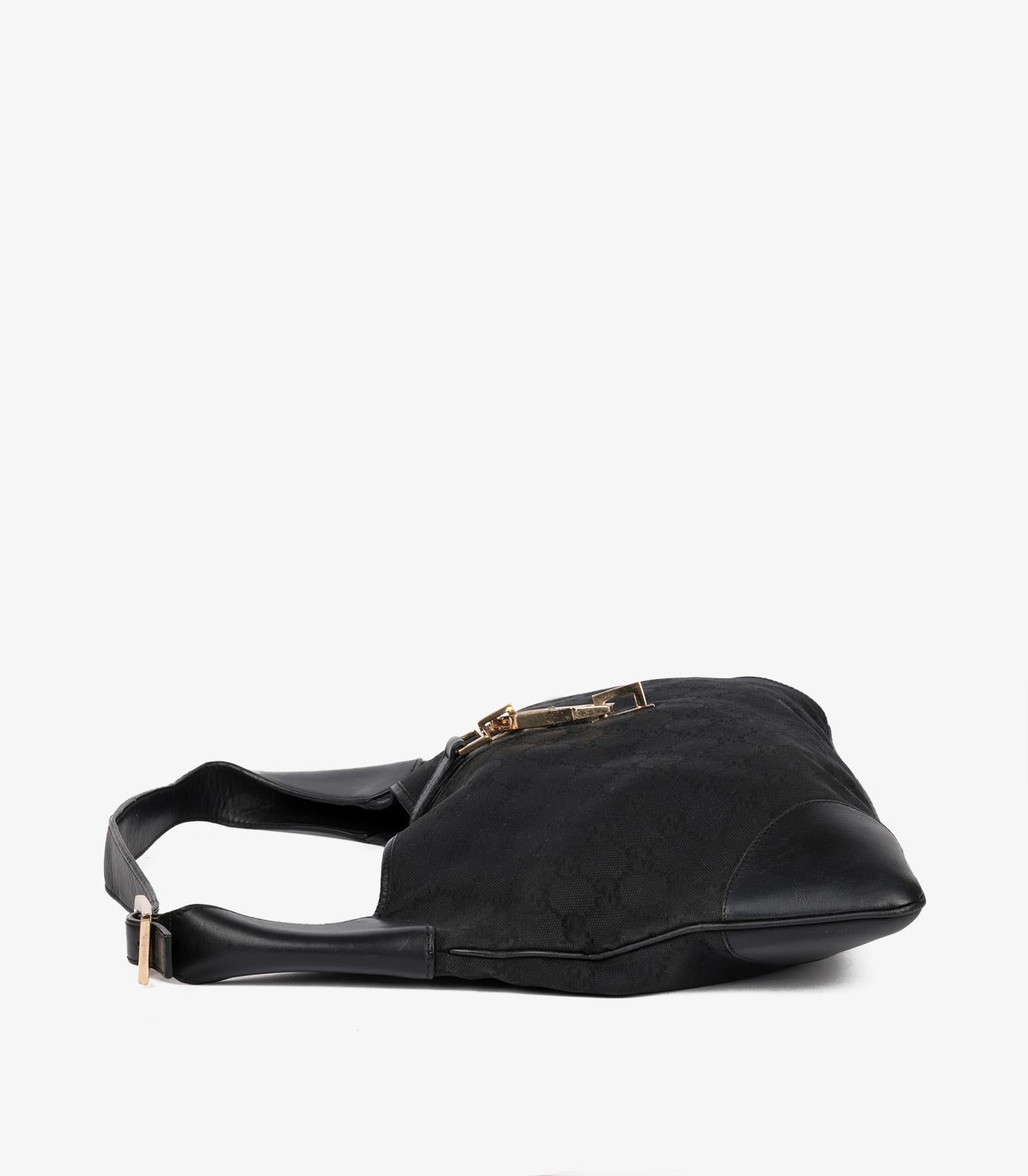 Gucci Schwarz GG Canvas & Kalbsleder Vintage Jackie Hobo Tasche aus schwarzem Segeltuch im Angebot 1