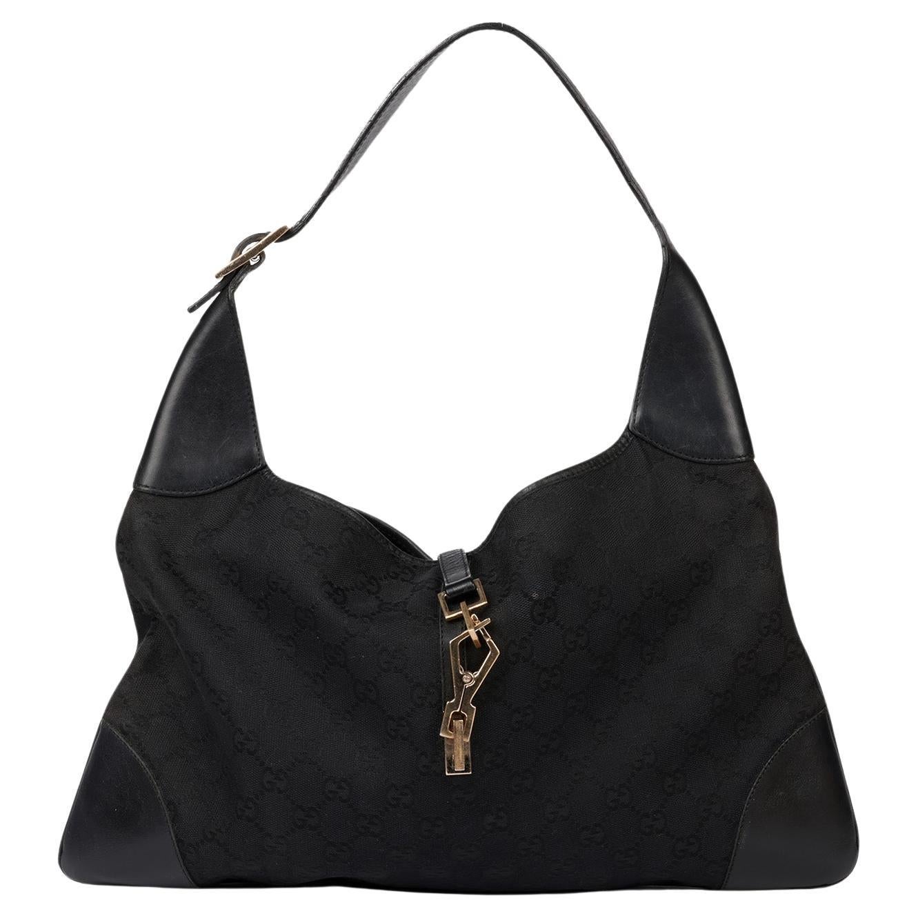 Gucci Black GG Canvas & Calfskin Leather Vintage Jackie Hobo Bag en vente