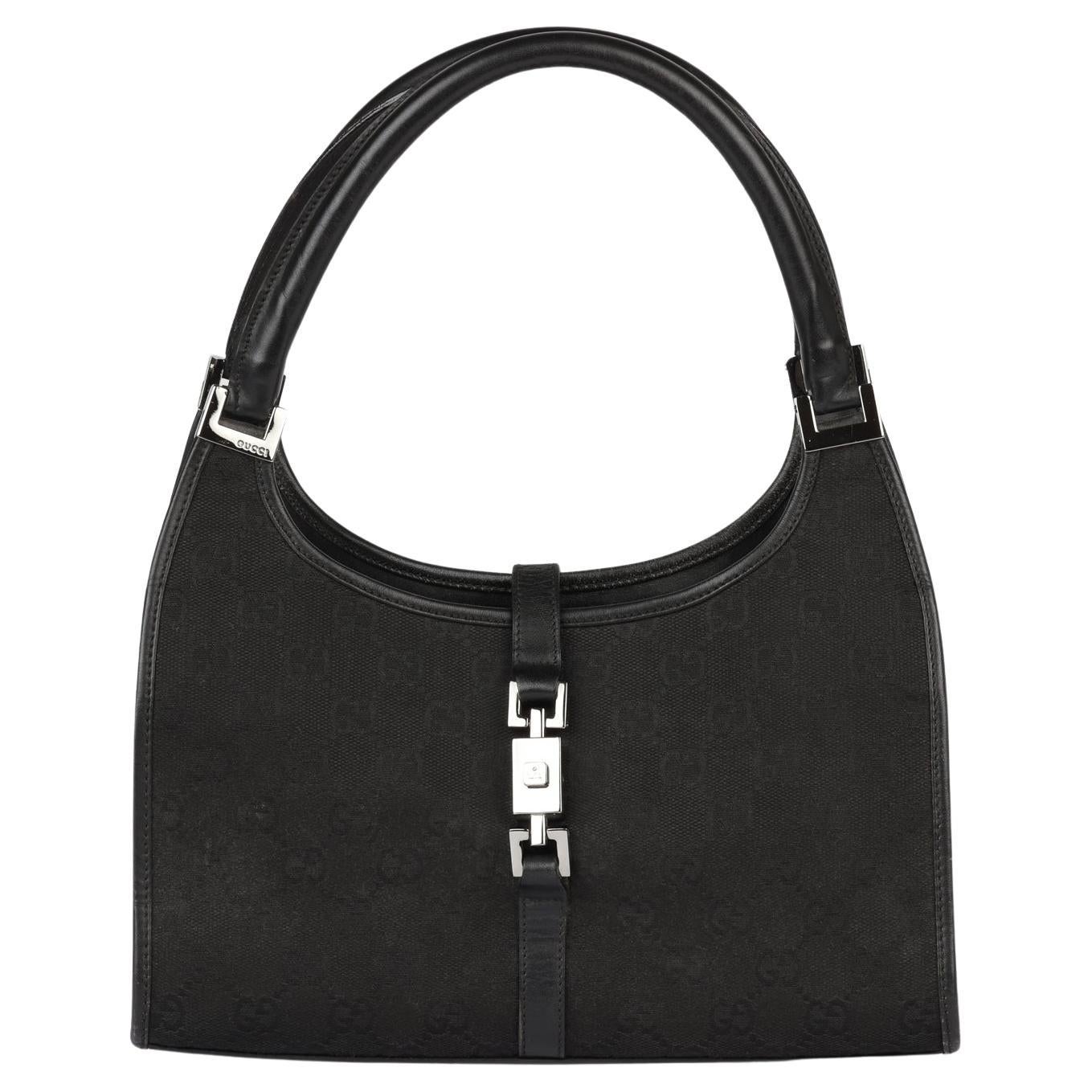 Gucci Black GG Canvas 
Calfskin Leather Vintage Small Jackie Tote