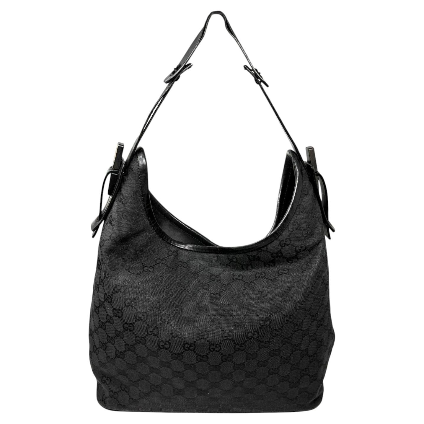 Gucci Black GG Canvas Hobo Shoulder Bag Tom Ford Era Vintage Y2K Leather