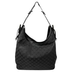 Gucci Black GG Canvas Hobo Shoulder Bag Tom Ford Era Vintage Y2K Leather