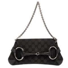 Gucci Black GG Canvas Horsebit Chain Clutch