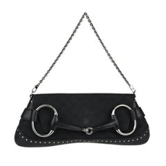 GUCCI Black GG Canvas Horsebit Chain Large Clutch Bag