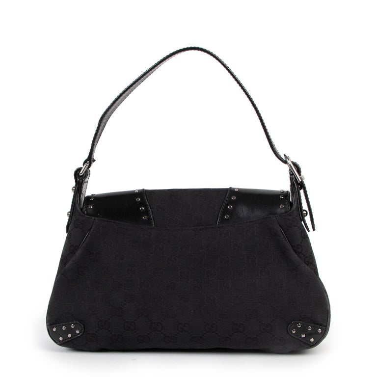 Gucci Black GG Canvas Horsebit Studded Shoulder Bag at 1stDibs