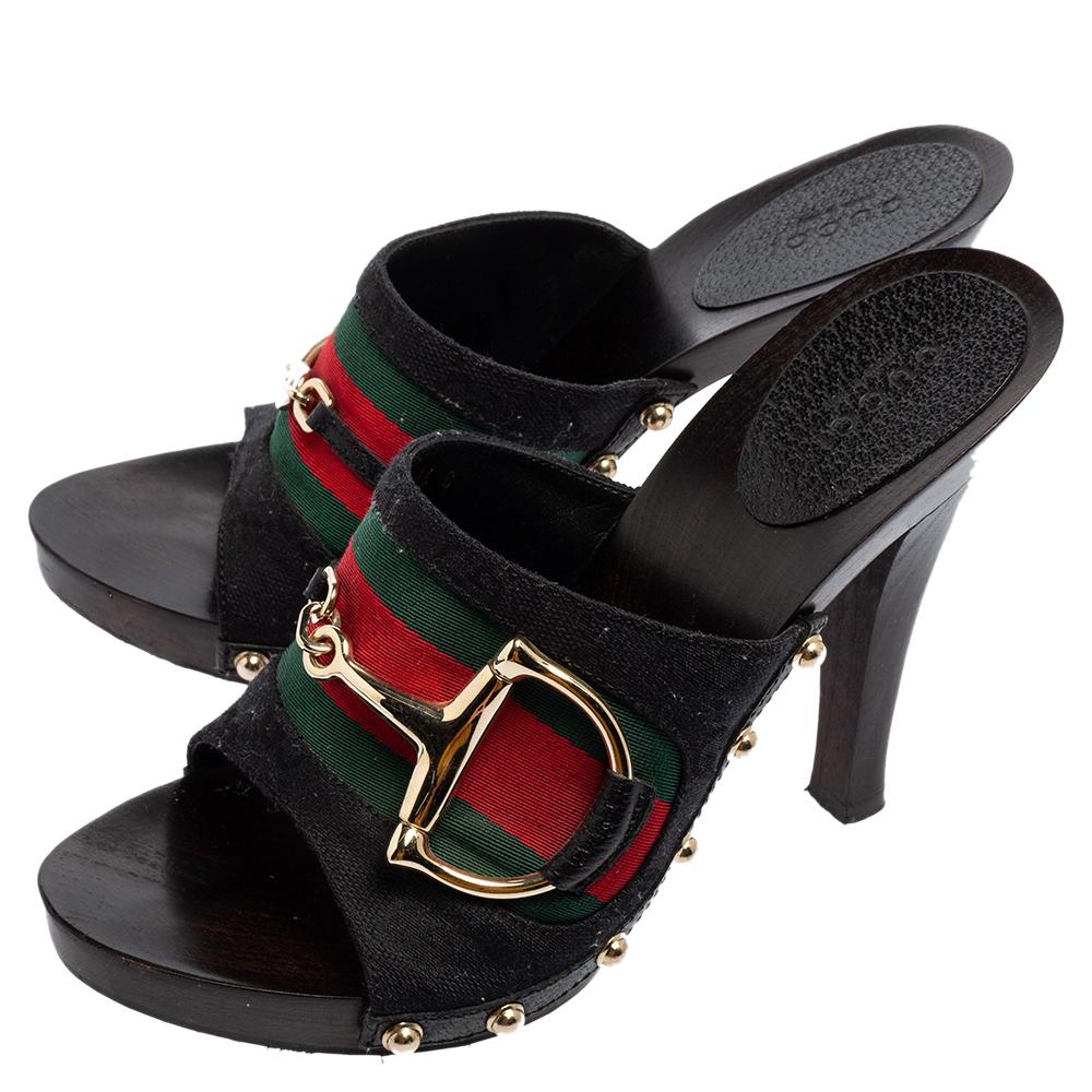 Women's Gucci Black GG Canvas Icon Bit Web Clog Sandals Size 36