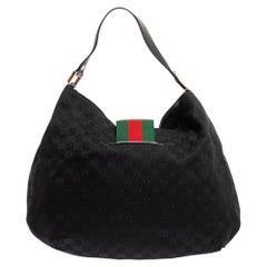 Gucci Black GG Canvas Large New Ladies Web Hobo