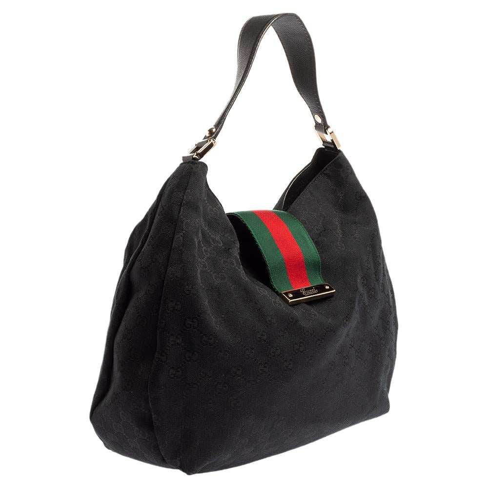 Gucci Schwarz GG Canvas große neue Damen Web Hobo 1