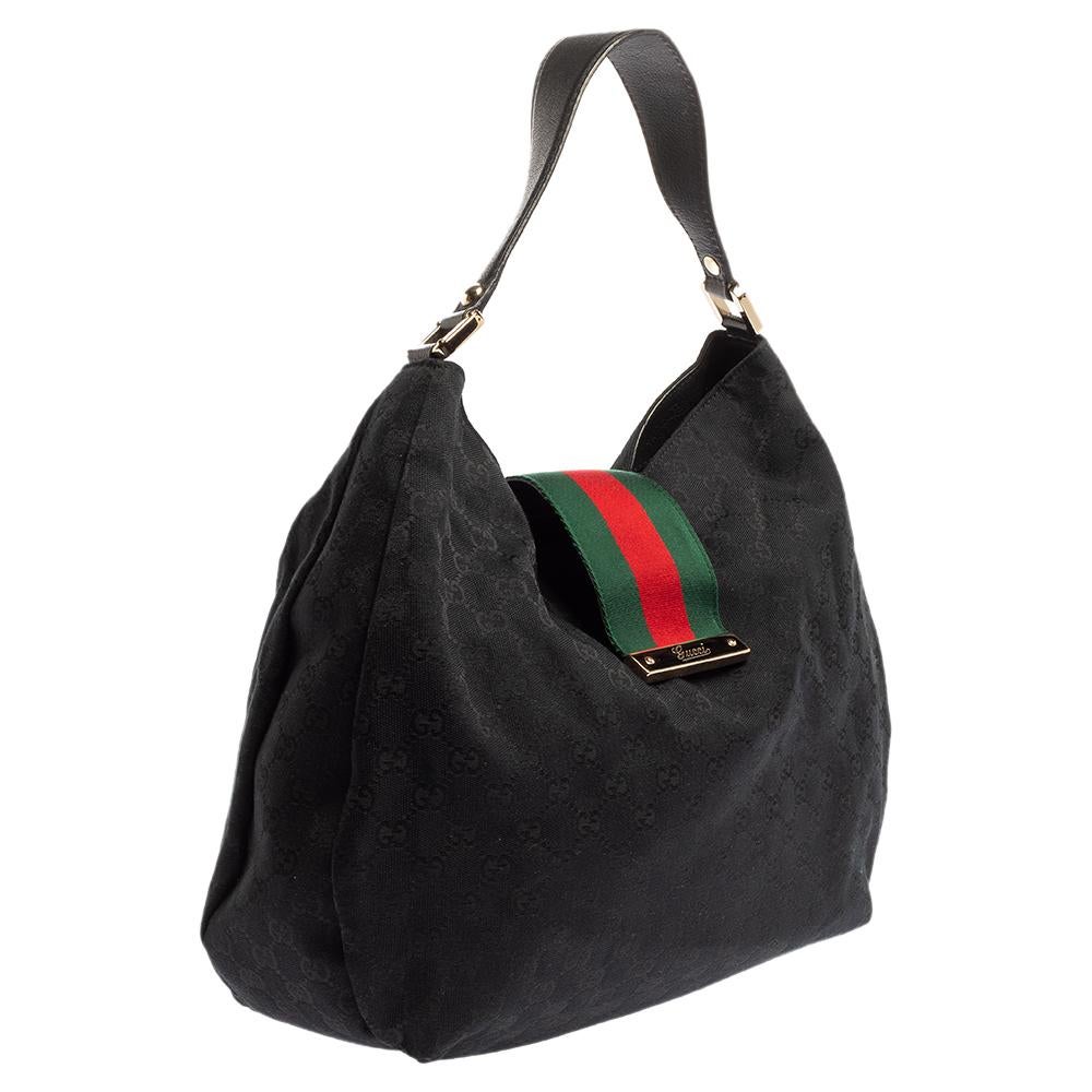 Women's Gucci Black GG Canvas Large New Ladies Web Hobo