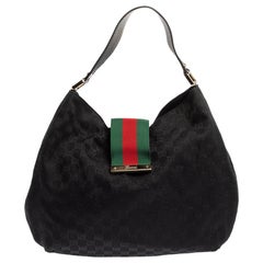 Gucci Black GG Canvas Large New Ladies Web Hobo