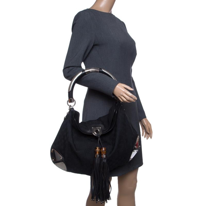 Gucci Black GG Canvas Medium Babouska Indy Top Handle Bag (Schwarz)