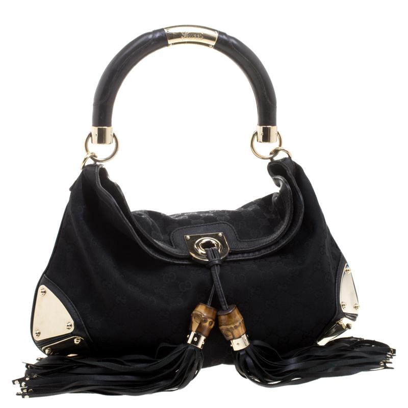 Women's or Men's Gucci Black GG Canvas Medium Babouska Indy Top Handle Bag
