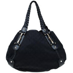 Gucci Black GG Canvas Medium Horsebit Pelham Shoulder Bag