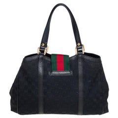 Gucci Black GG Canvas Medium New Ladies Web Tote
