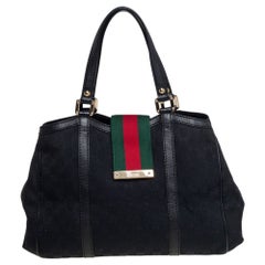 Gucci Black GG Canvas Medium New Ladies Web Tote