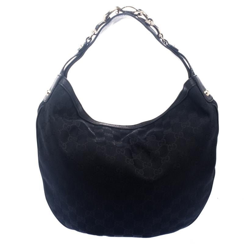 Gucci Black GG Canvas Medium Wave Hobo