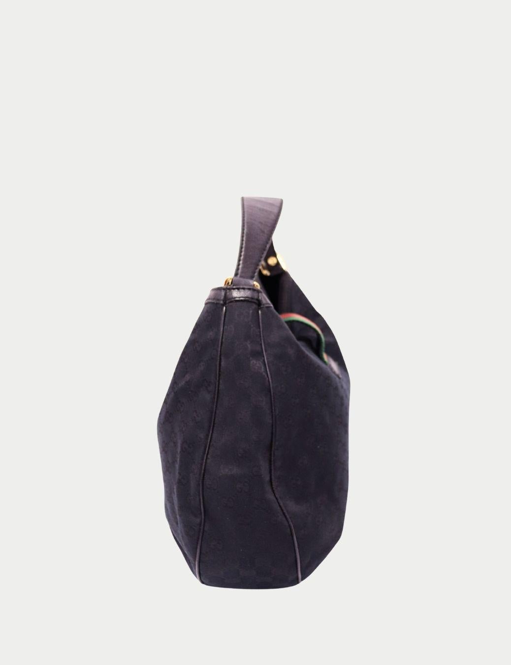 Gucci Black GG Canvas New Ladies Web Hobo bag

This timeless Gucci black GG canvas hobo bag blends everyday practicality with iconic luxury. Crafted in durable GG monogram canvas with smooth leather trim, the bag features Gucci’s signature green and