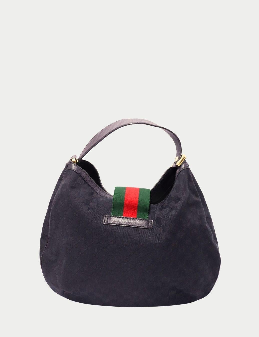 Gucci Black GG Canvas New Ladies Web Hobo bag In Good Condition For Sale In Amman, JO