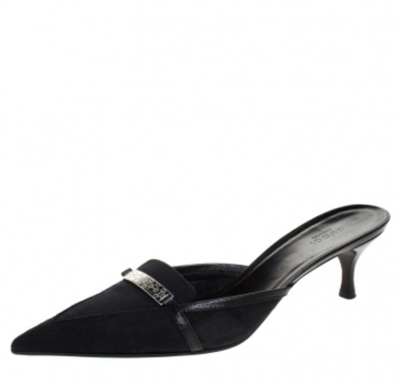 Mules à bouts pointus en toile GG noire de Gucci Taille 39,5 en vente 1