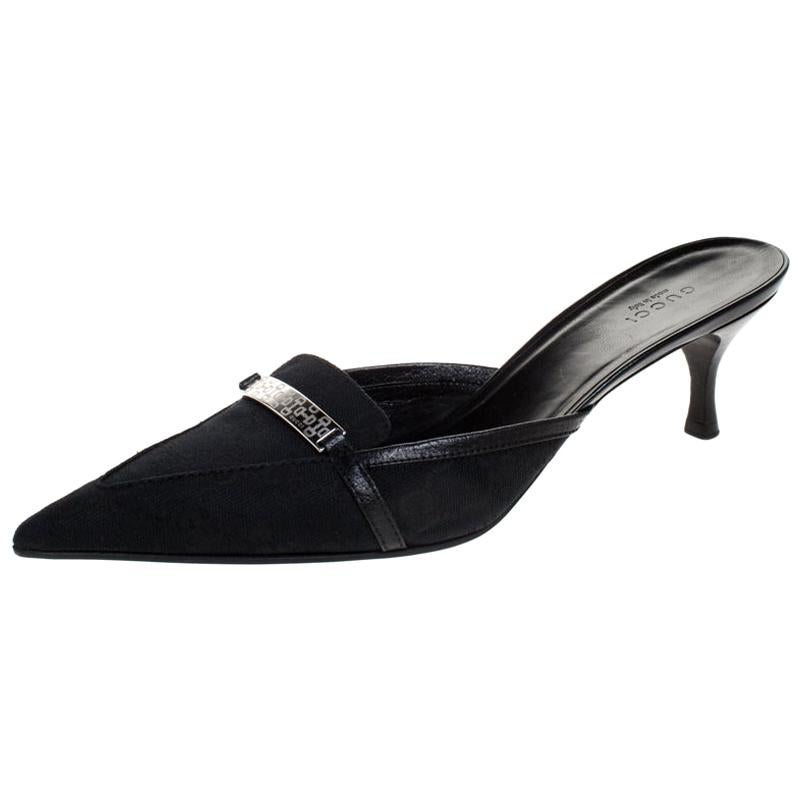 Gucci Black GG Canvas Pointed Toe Mules Size 39.5