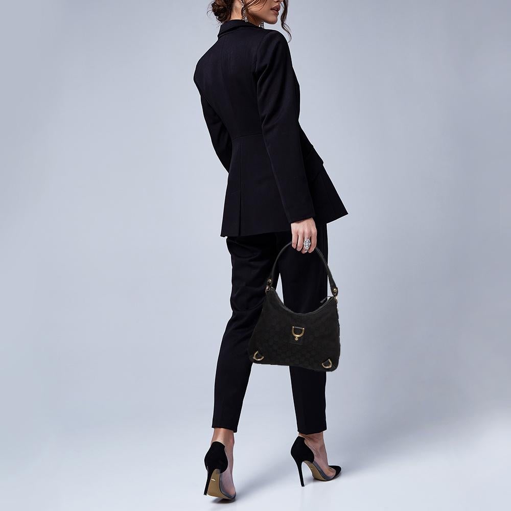 Gucci Black GG Canvas Small Abbey D Ring Hobo In Good Condition In Dubai, Al Qouz 2