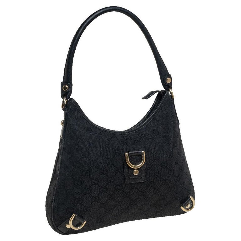 Gucci Black GG Canvas Small Abbey D Ring Hobo at 1stDibs