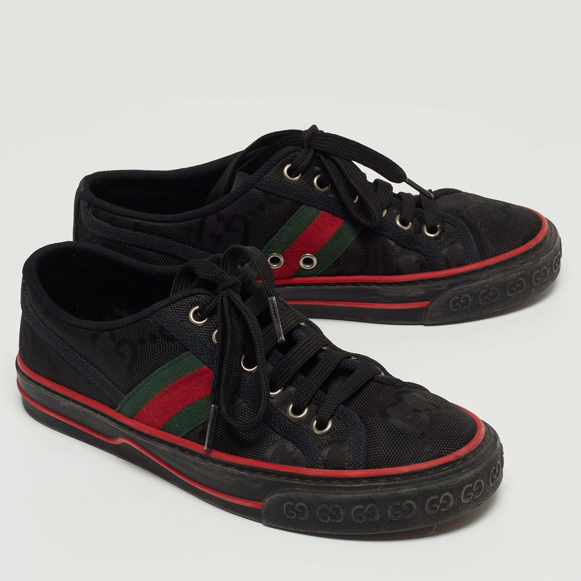 Gucci Black GG Canvas Tennis 1977 Sneakers Size 36 In Good Condition For Sale In Dubai, Al Qouz 2