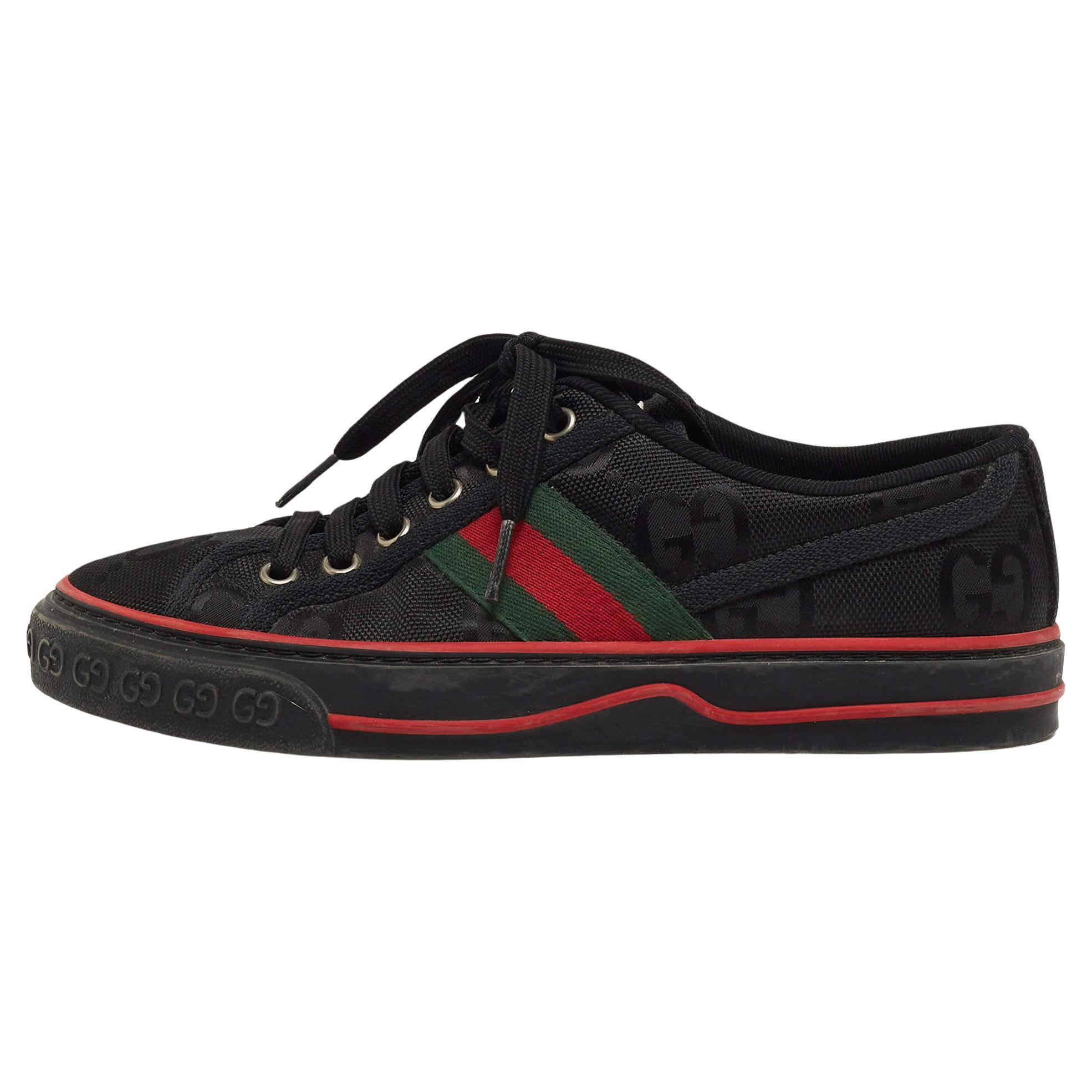 Gucci Black GG Canvas Tennis 1977 Sneakers Size 36 For Sale