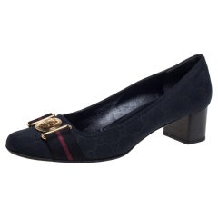 Gucci Black GG Canvas Web Buckle Pumps Size 39.5