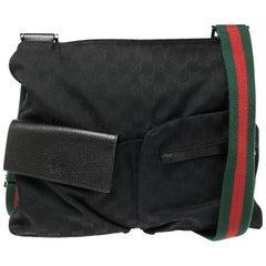 Gucci Black GG Canvas Web Messenger Bag