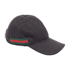 Gucci Schwarz GG Segeltuch Webstreifen Detail Baseballkappe L