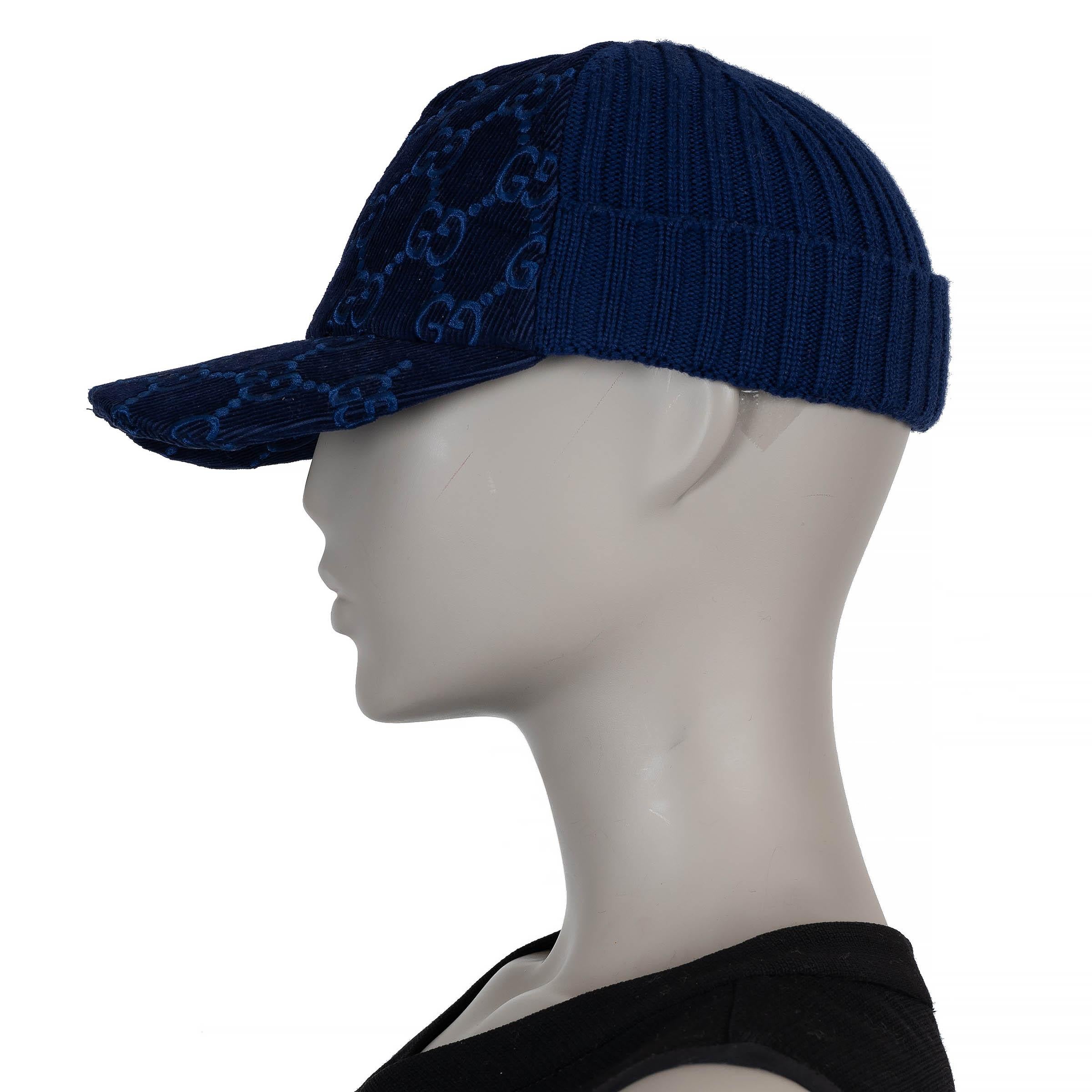 Black GUCCI black GG CORDUROY & WOOL KNIT Baseball Cap Beanie Hat For Sale