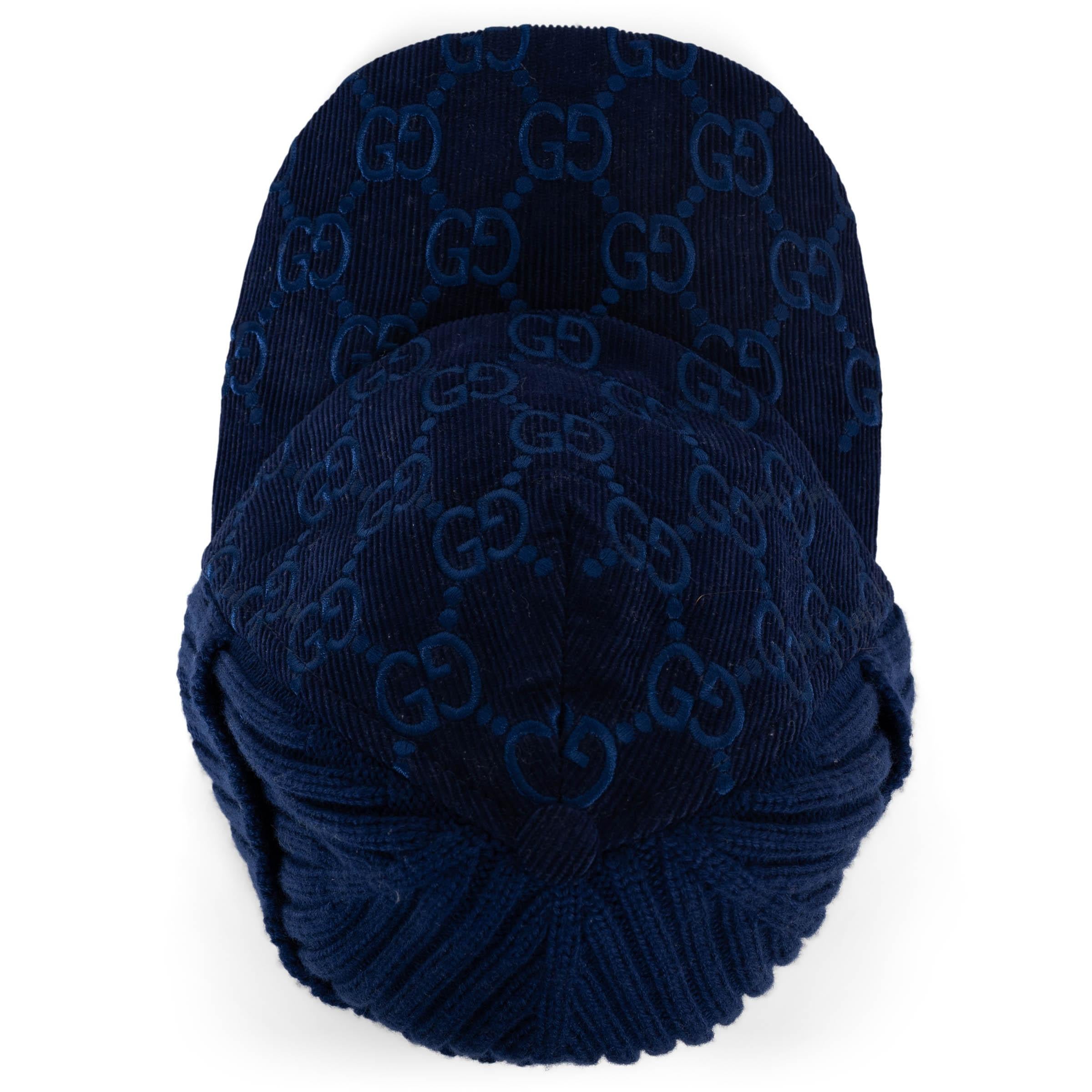 Women's GUCCI black GG CORDUROY & WOOL KNIT Baseball Cap Beanie Hat For Sale
