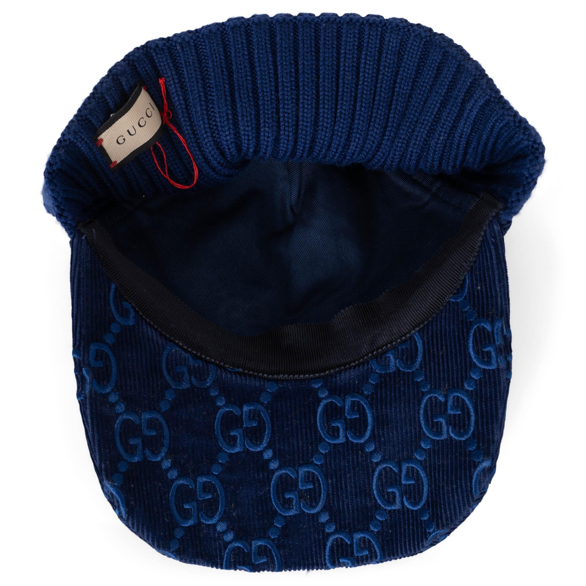GUCCI black GG CORDUROY & WOOL KNIT Baseball Cap Beanie Hat For Sale 1
