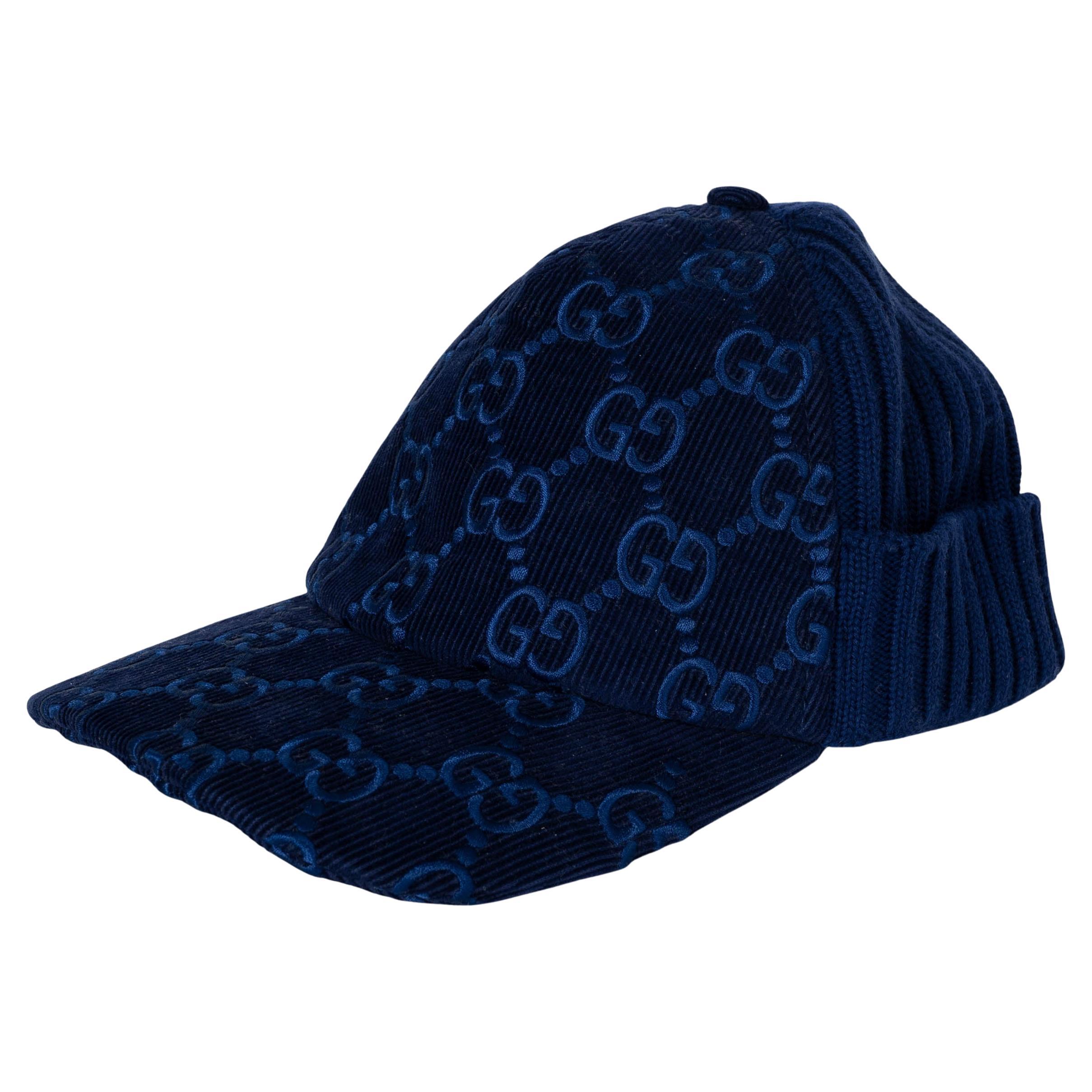 GUCCI black GG CORDUROY & WOOL KNIT Baseball Cap Beanie Hat For Sale