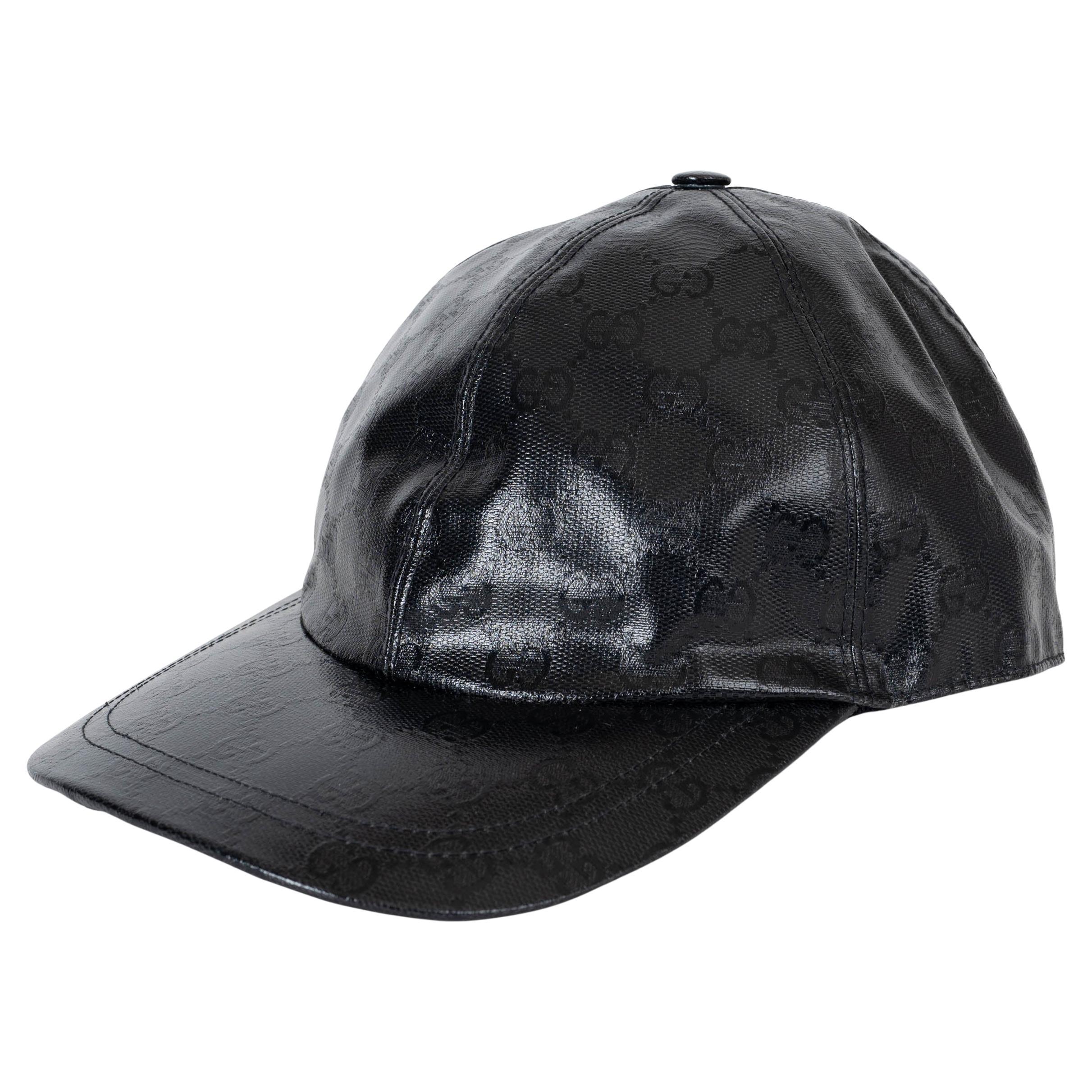 GUCCI black GG CRYSTAL canvas Baseball Cap Hat L For Sale