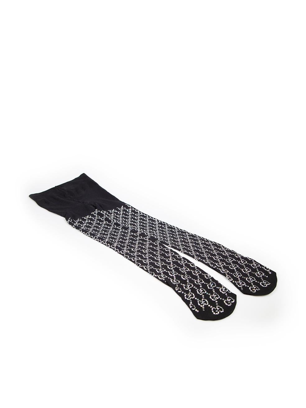 CONDITION is Never worn. No visible wear to tights is evident on this new Gucci designer resale item. Sizing and composition label is missing.
 
 Details
 Black
 Synthetic
 Tights
 Crystal embellished GG logo
 Stretchy
 
 
 Composition
 NO