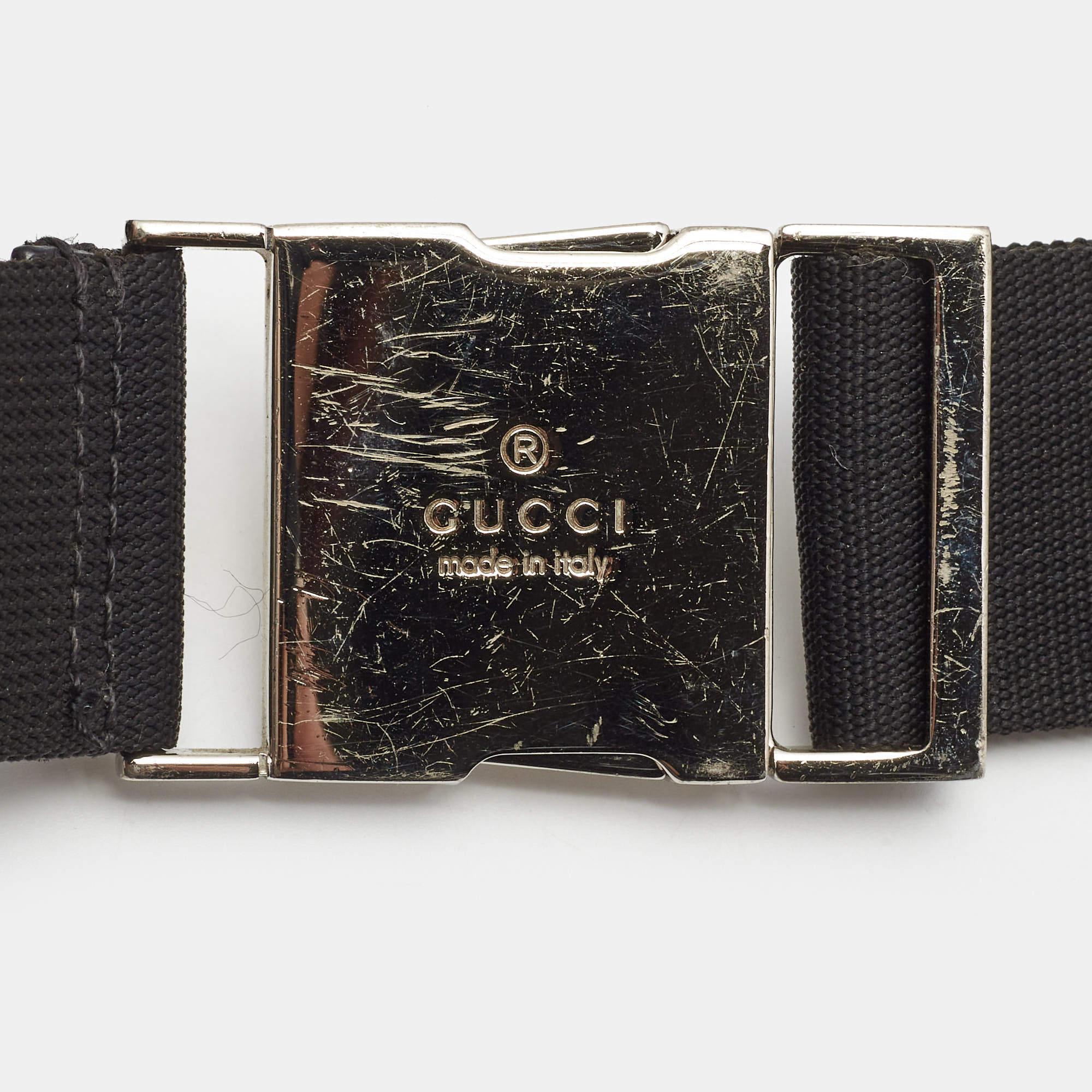 Gucci Black GG Denim and Leather Double Pocket Belt Bag 2