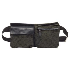 Gucci Black GG Denim and Leather Double Pocket Belt Bag