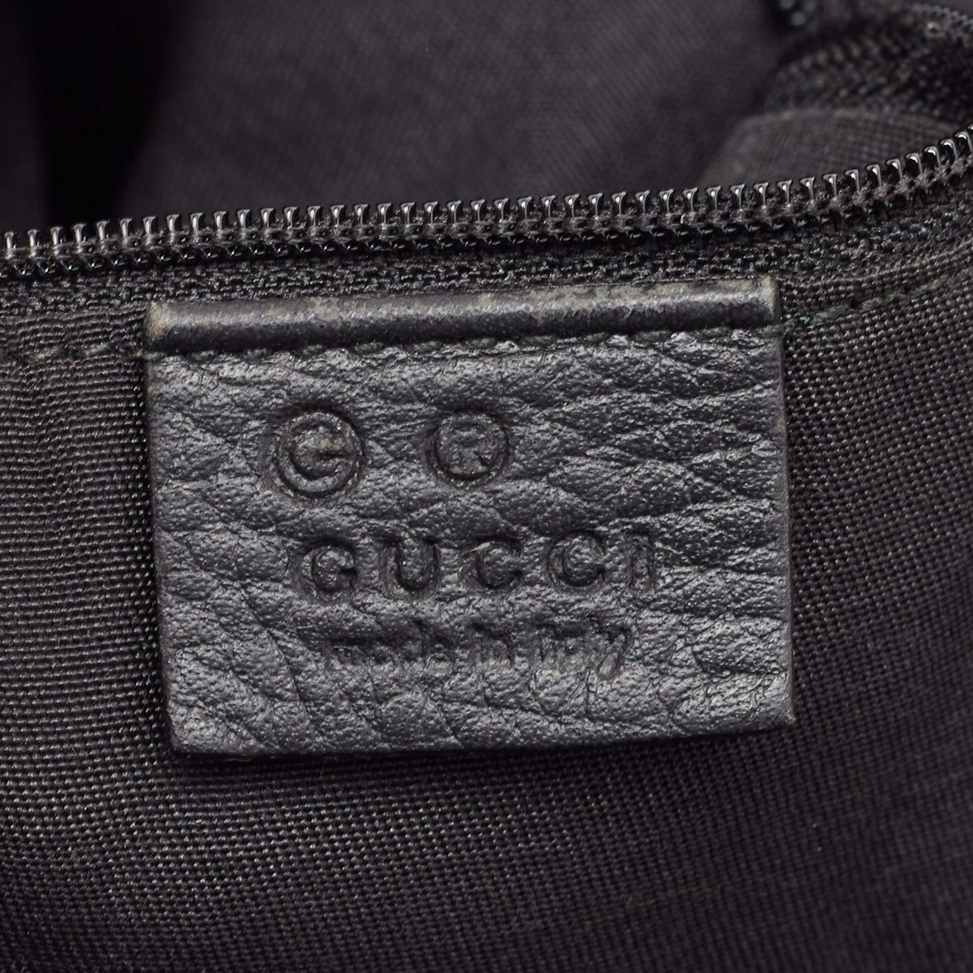 Gucci Black GG Denim and Leather Interlocking G Charm Hobo For Sale 11