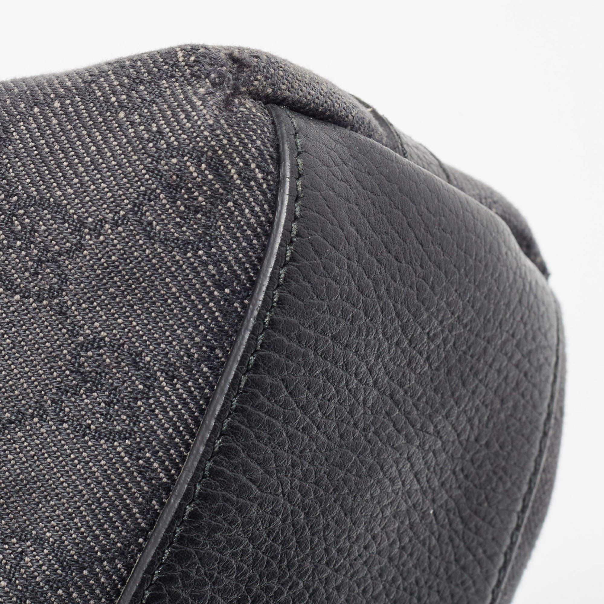 Gucci Black GG Denim and Leather Interlocking G Charm Hobo For Sale 3