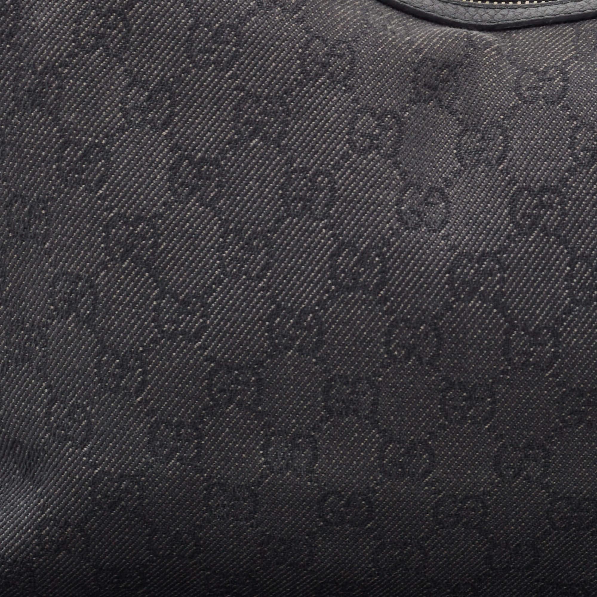Gucci Black GG Denim and Leather Interlocking G Charm Hobo For Sale 4