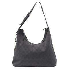 Gucci Schwarzes GG Denim und Leder ineinandergreifendes G Charm Hobo aus Denim