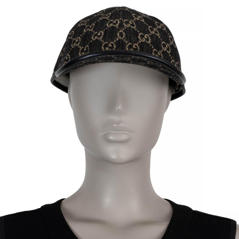 Gucci Black Denim With Leather Trim Big Brim Hat New Gucci Black Denim Monogram Leather Trim Bucket Hat M | eBay main image 2