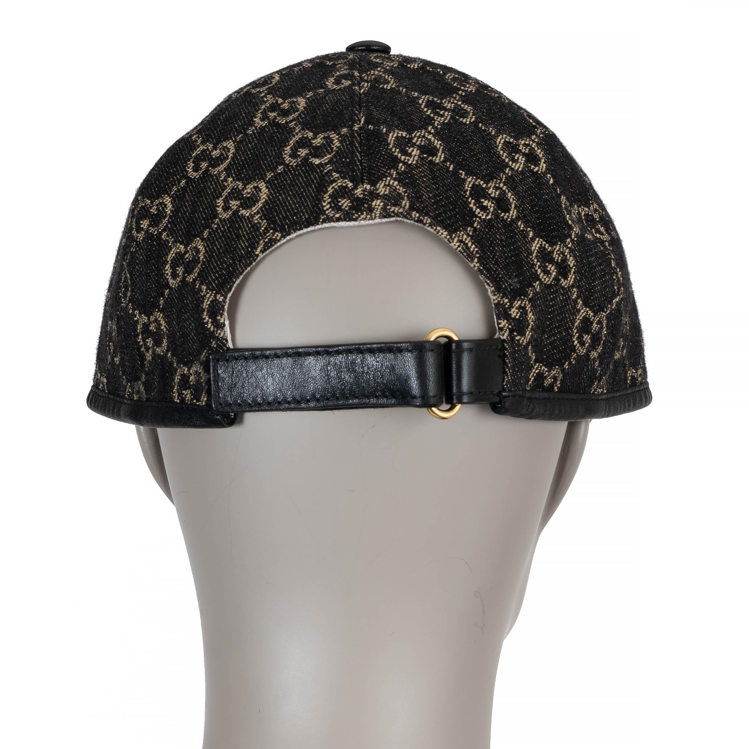 GUCCI black GG DENIM & LEATHER Baseball Cap Hat XL In Excellent Condition For Sale In Zürich, CH