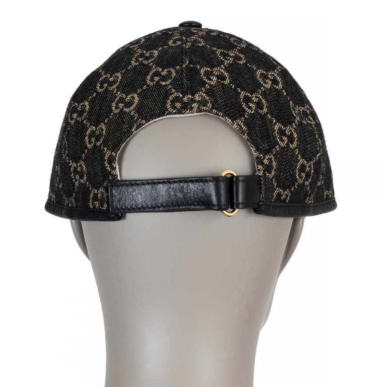 GUCCI black GG DENIM and LEATHER Baseball Cap Hat XL at 1stDibs display picture 3