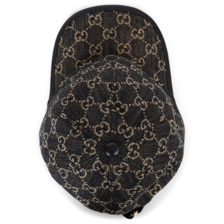 GUCCI black GG DENIM and LEATHER Baseball Cap Hat XL at 1stDibs display picture 3