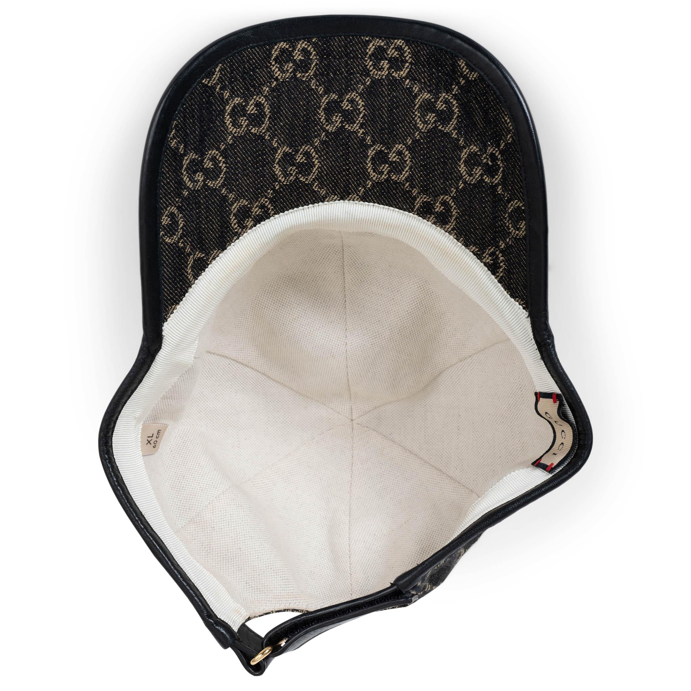 GUCCI black GG DENIM & LEATHER Baseball Cap Hat XL For Sale 2