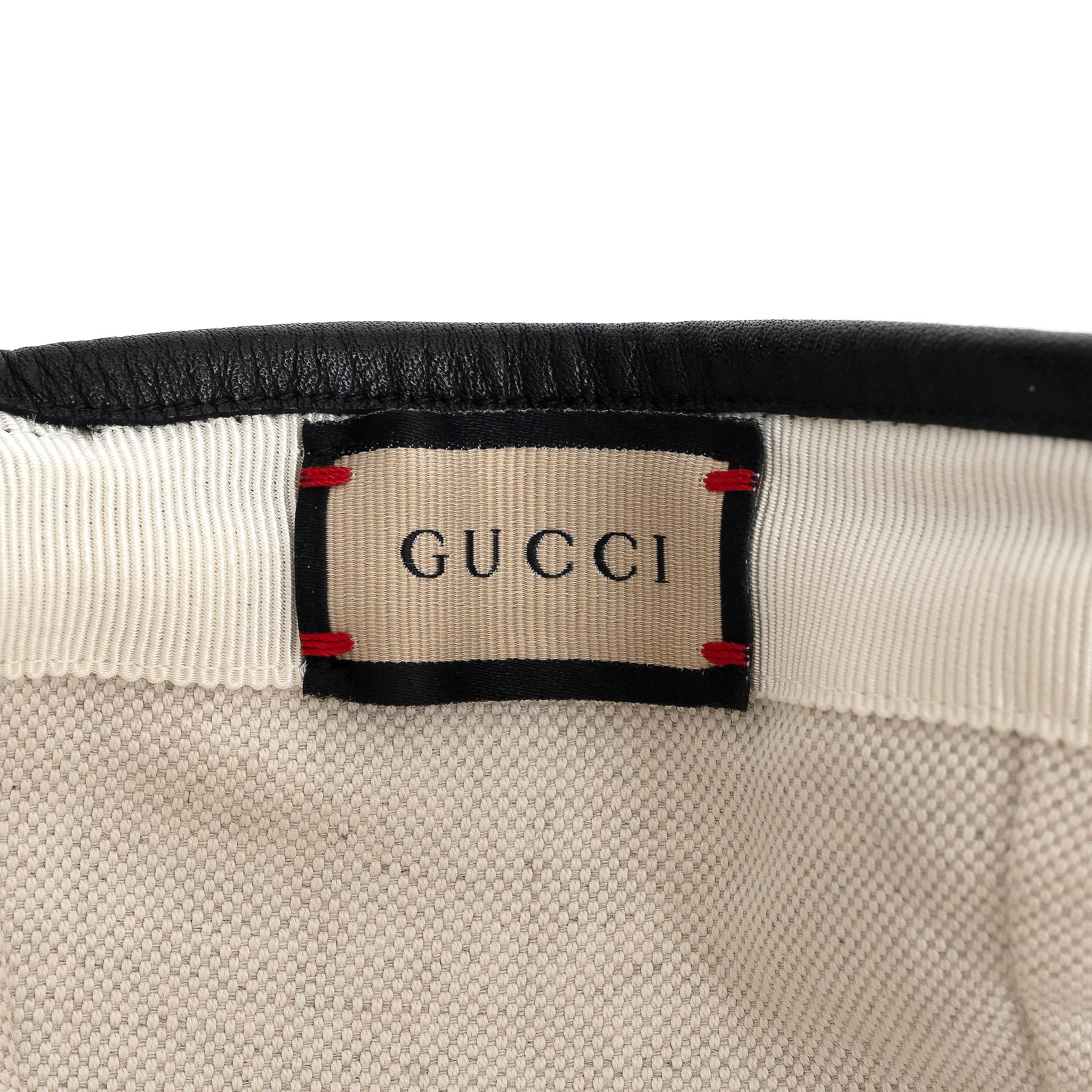 GUCCI black GG DENIM & LEATHER Baseball Cap Hat XL For Sale 3