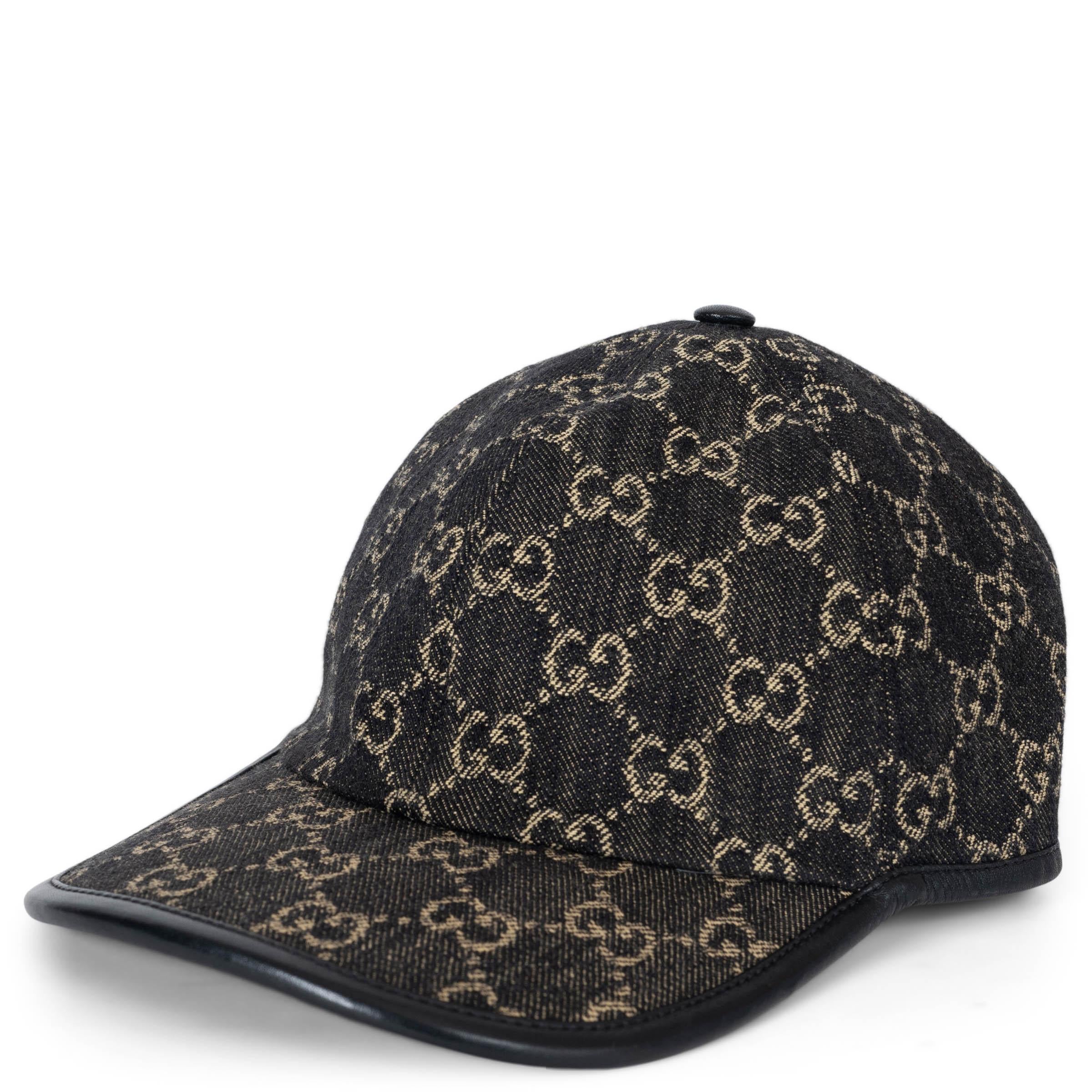 GUCCI black GG DENIM & LEATHER Baseball Cap Hat XL For Sale